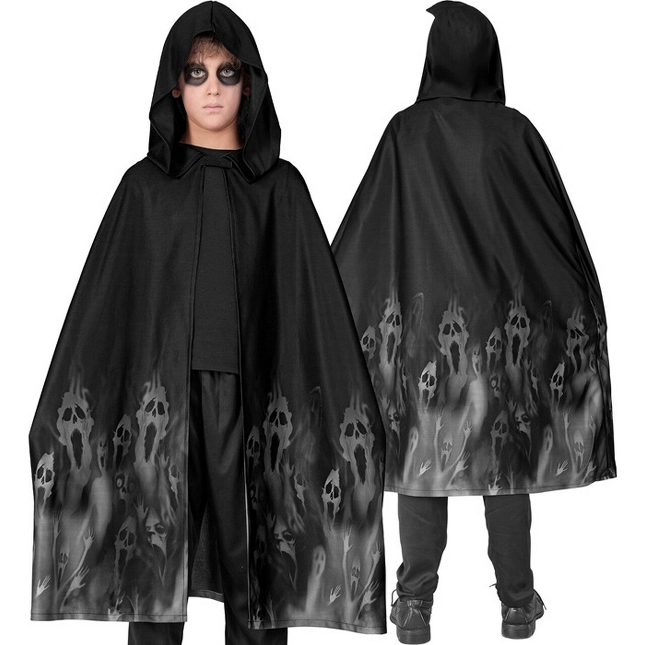 Op deze afbeelding zie je een Kostuums, van het merk Widmann. Zwarte Cape Screaming Gouls 90 Centimeter Kind Kostuum