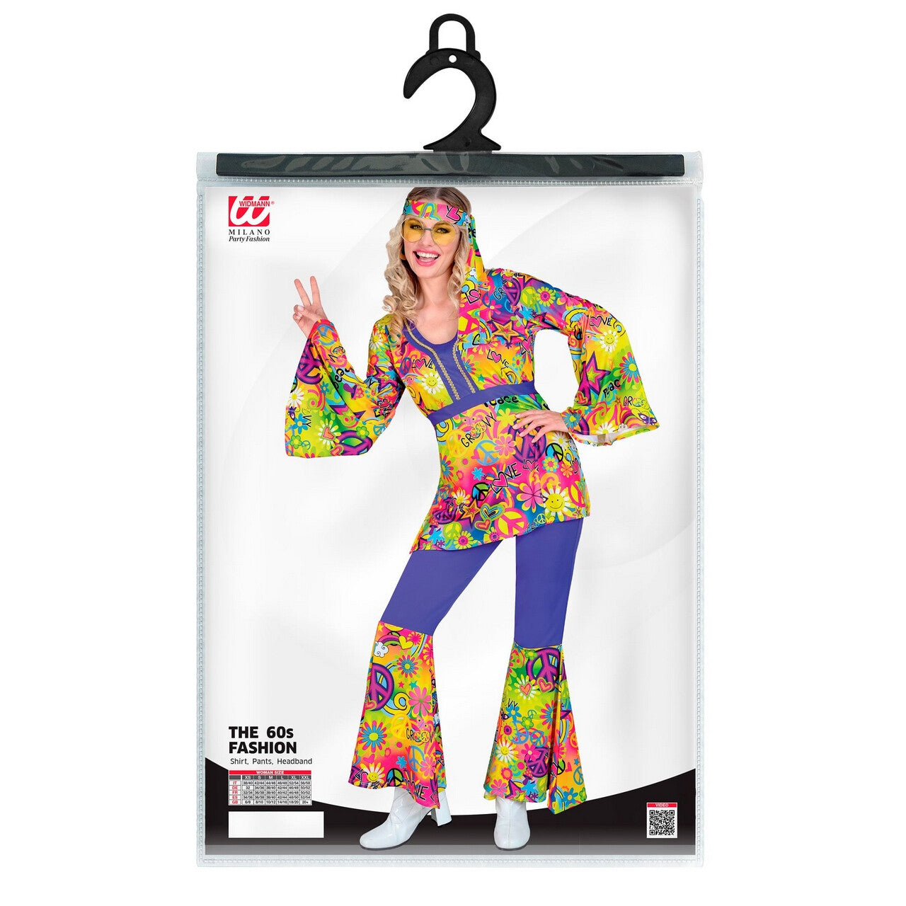 Op deze afbeelding zie je een Kostuums, van het merk Widmann. Groovy Peace And Love Hippie Jaren 60 Style Vrouw Kostuum