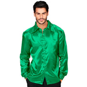 Op deze afbeelding zie je een Kostuums, van het merk Widmann. Jaren 70 Overhemd Froggy Green Satijn Man