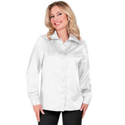 Op deze afbeelding zie je een Kostuums, van het merk Widmann. Jaren 70 Blouse Satijn Wit Vrouw