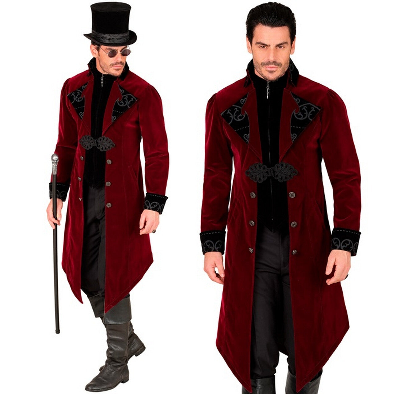 Op deze afbeelding zie je een Kostuums, van het merk Widmann. Fluwelen Jas Bordeaux Graaf Gothic Man Kostuum