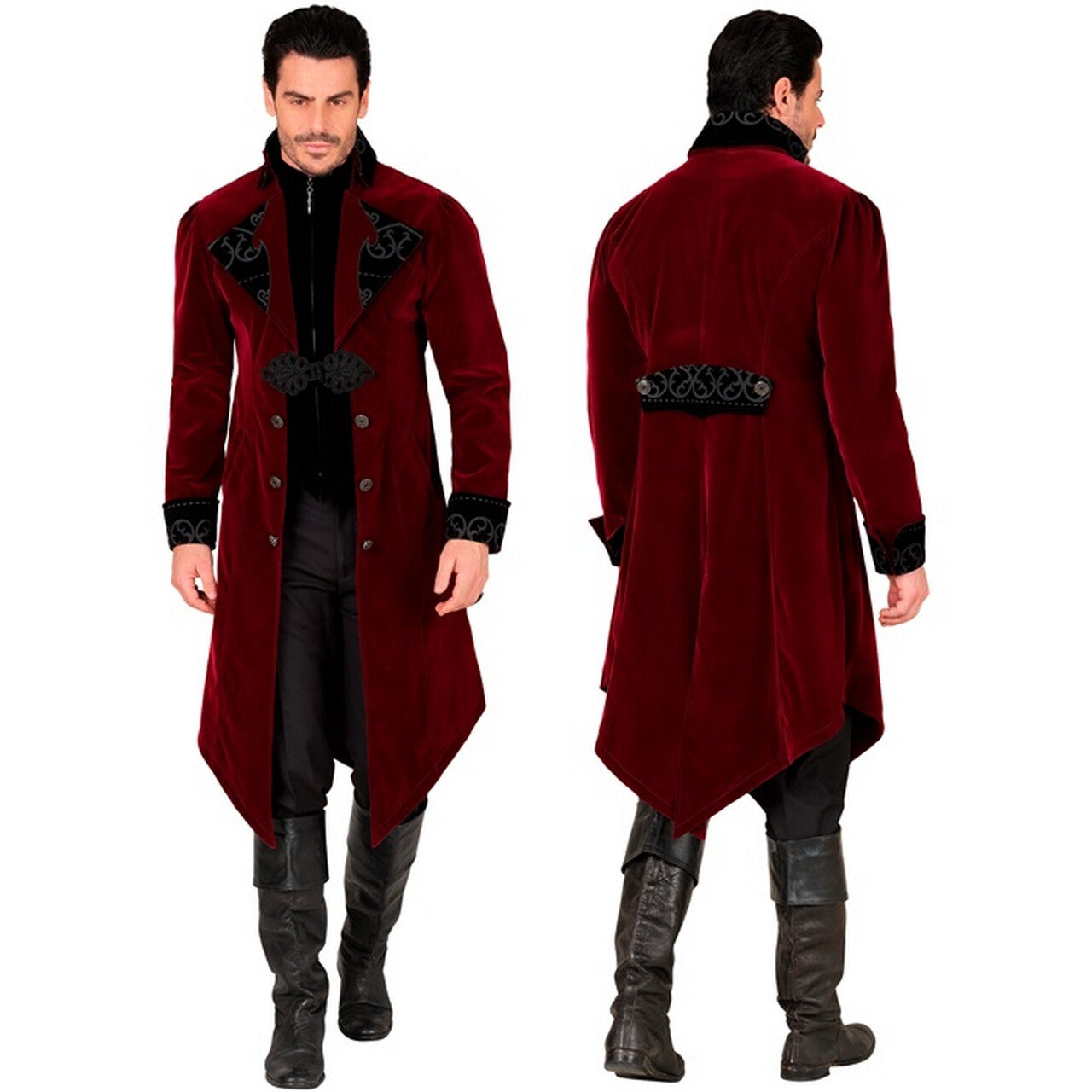 Op deze afbeelding zie je een Kostuums, van het merk Widmann. Fluwelen Jas Bordeaux Graaf Gothic Man Kostuum