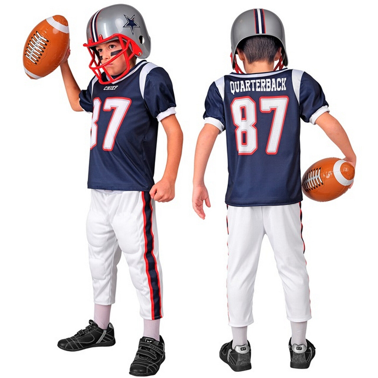 Op deze afbeelding zie je een Kostuums, van het merk Widmann. American Football Speler Nummer 87 Jongen Kostuum