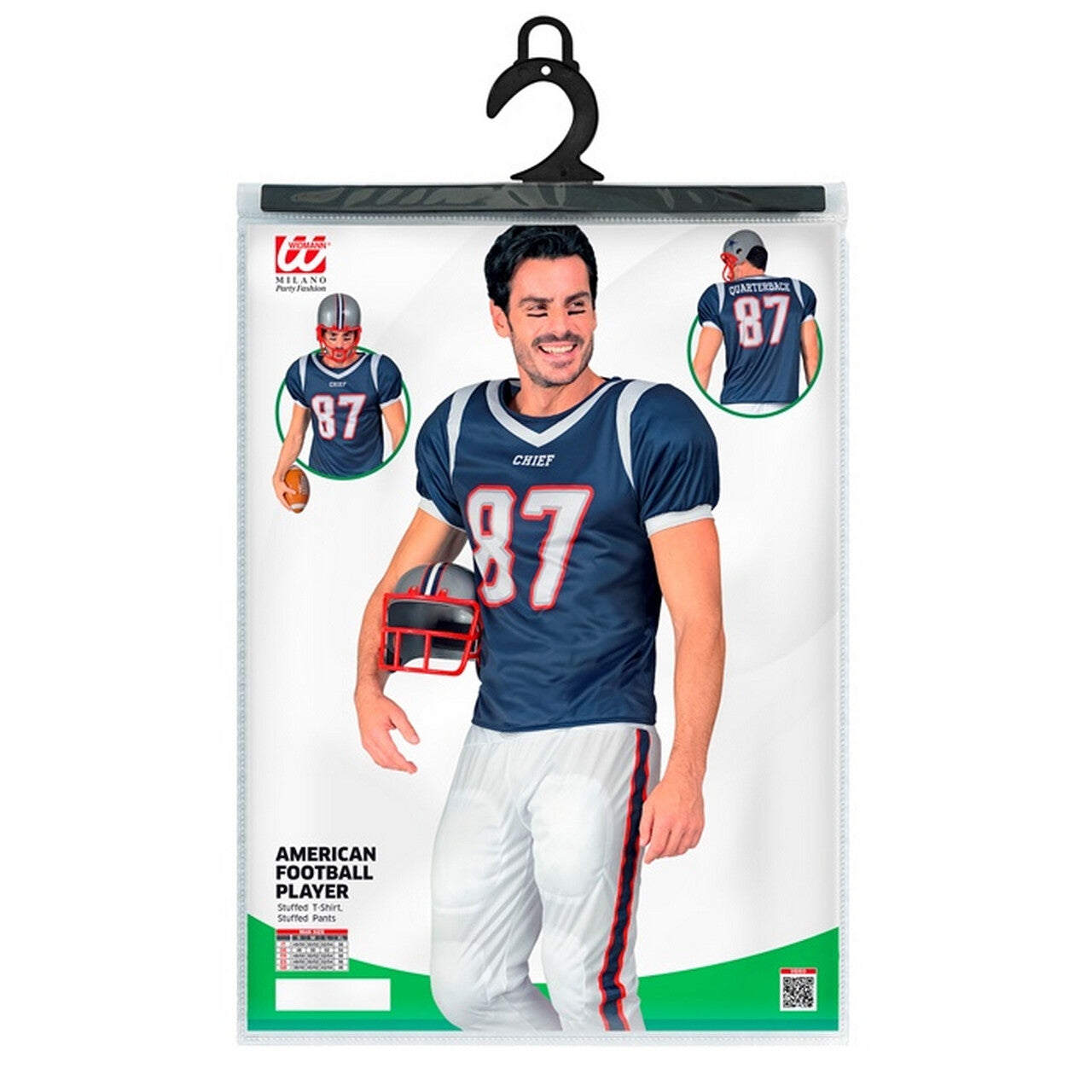 Op deze afbeelding zie je een Kostuums, van het merk Widmann. Quarterback Chief American Football Man Kostuum