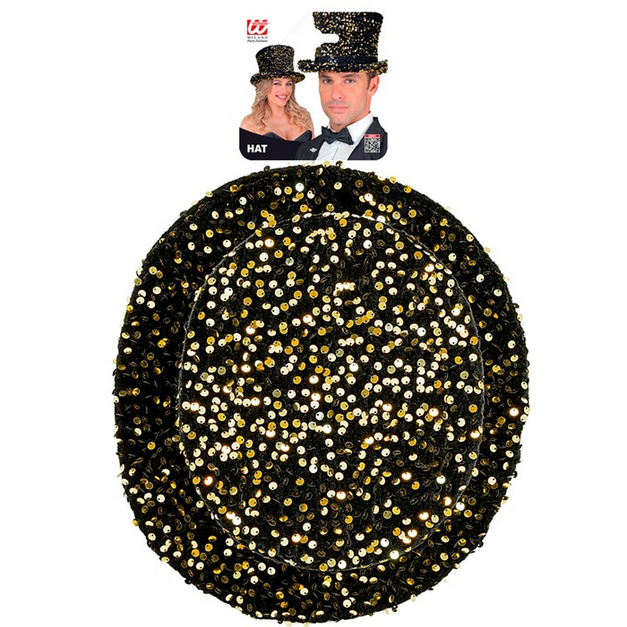 Op deze afbeelding zie je een Accessoires, van het merk Widmann. Hoge Hoed Midnight Pailletten Glam Goud