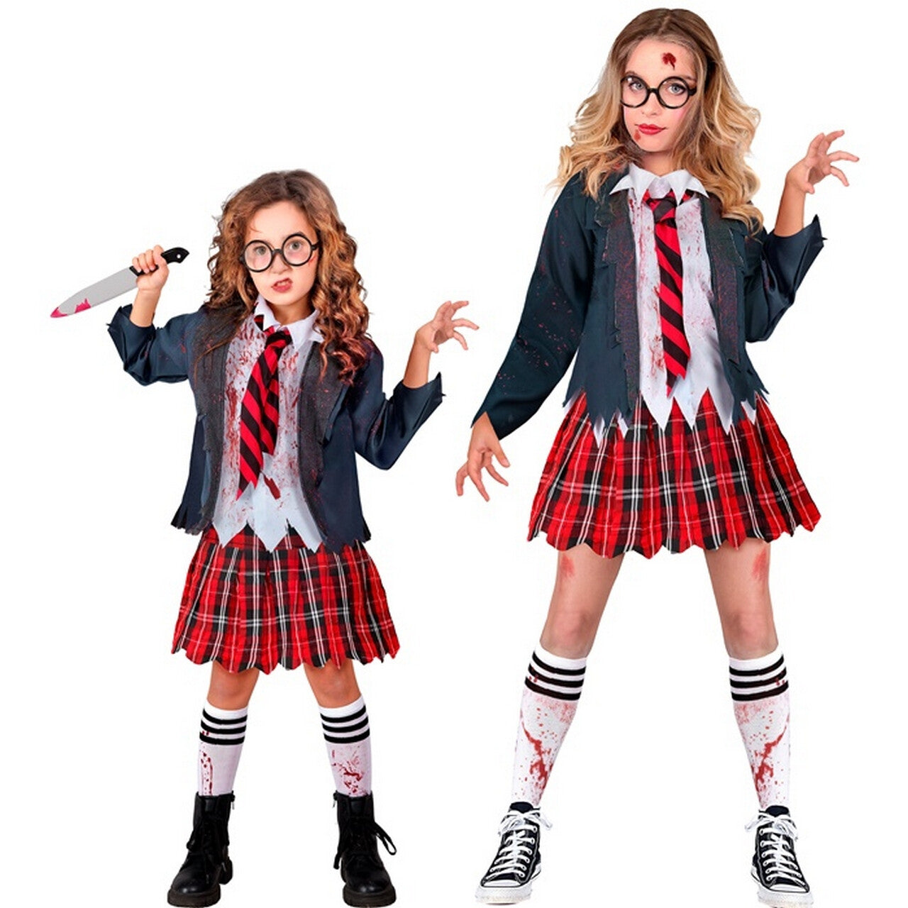 Op deze afbeelding zie je een Kostuums, van het merk Widmann. Zombie Schoolmeisje Gebeten Britney Kostuum