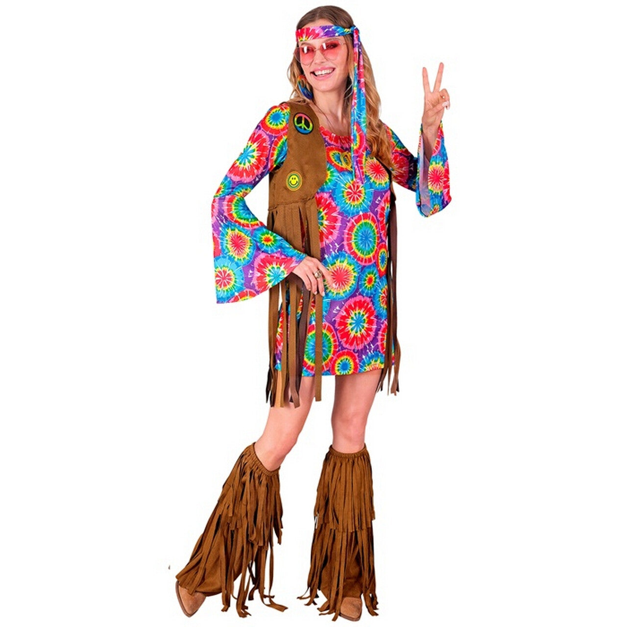 Op deze afbeelding zie je een Kostuums, van het merk Widmann. Hippie Peggy Peace Vrouw Kostuum