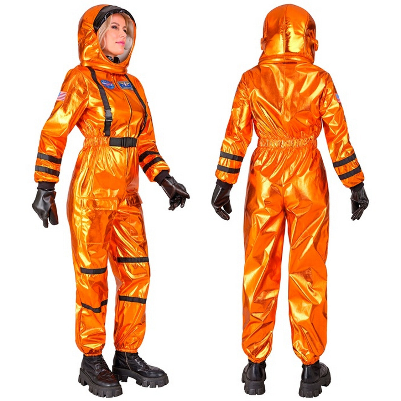 Op deze afbeelding zie je een Kostuums, van het merk Widmann. Astronaut Orange Kosmos Vrouw Kostuum