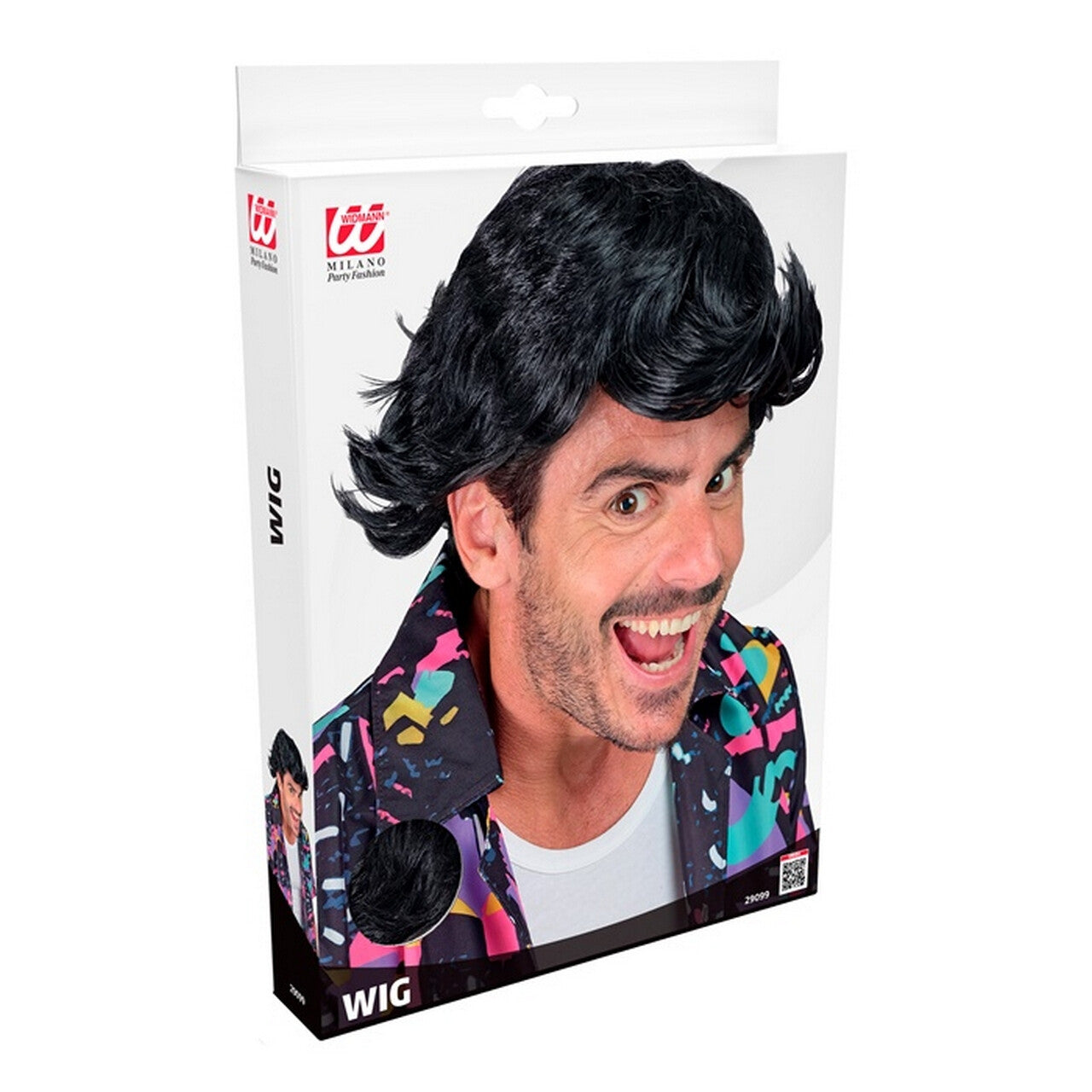 Op deze afbeelding zie je een Accessoires, van het merk Widmann. Zwarte Pruik Jaren 80 Hunk