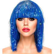 Op deze afbeelding zie je een Accessoires, van het merk Widmann. Blitse Blauwe Disco Pruik Lange Bob