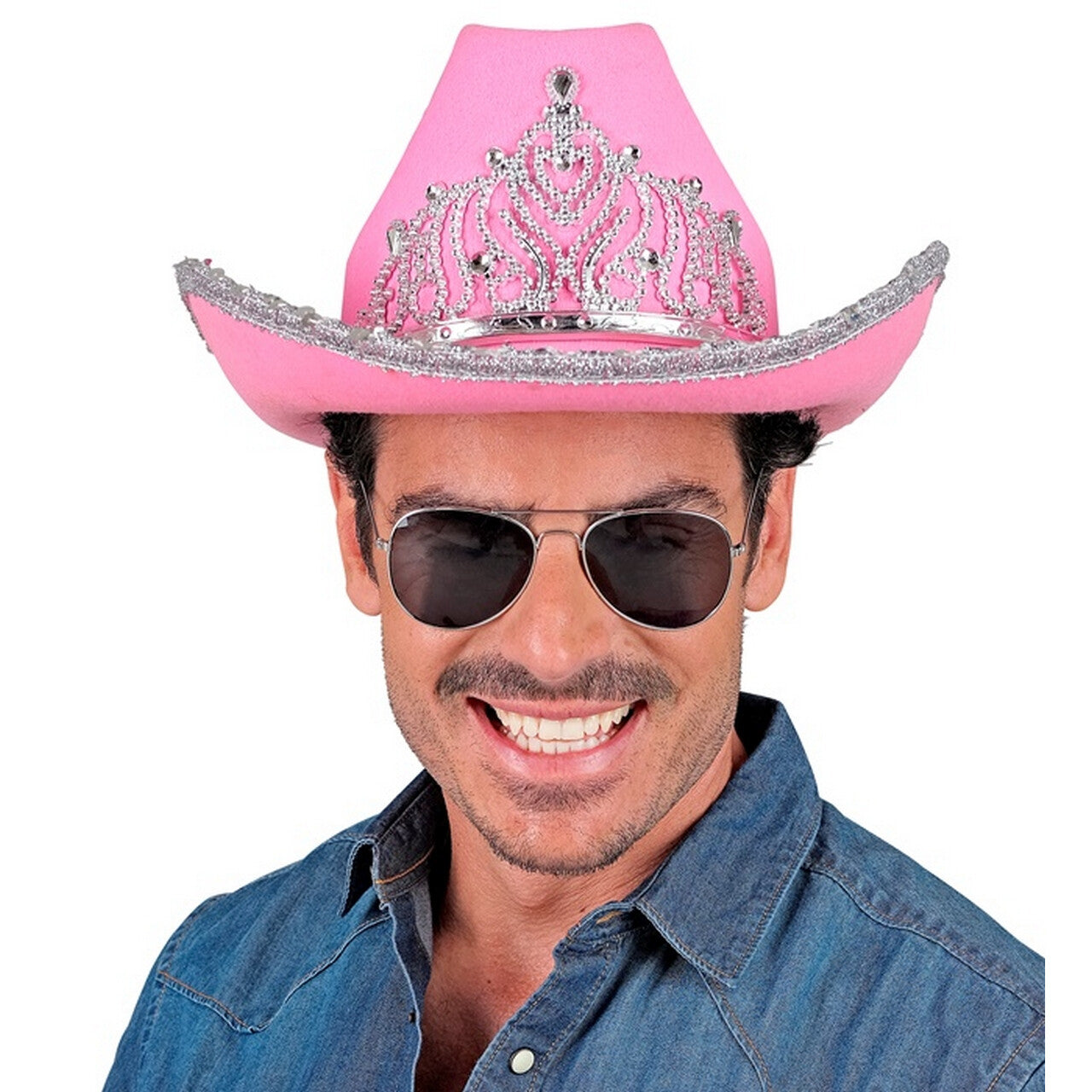 Op deze afbeelding zie je een Accessoires, van het merk Widmann. Glam Cowboy Hoed Roze Met Zilver