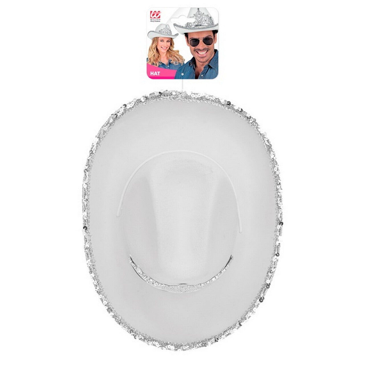 Op deze afbeelding zie je een Accessoires, van het merk Widmann. Glam Cowboy Hoed Wit Met Zilver