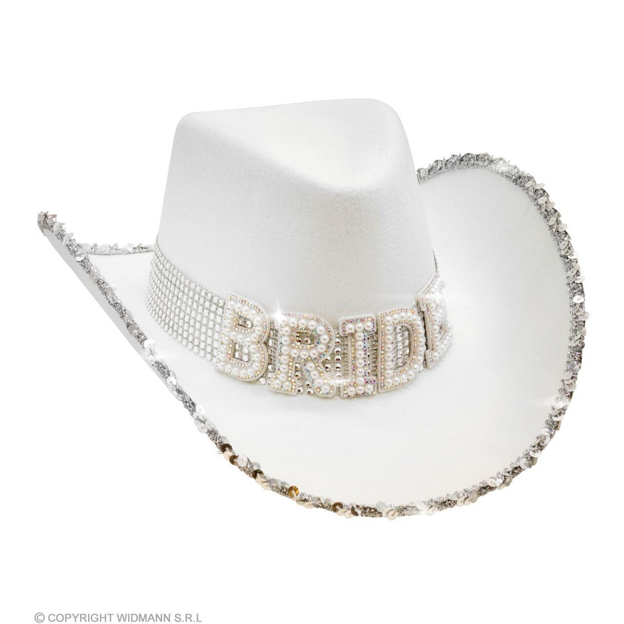 Op deze afbeelding zie je een Accessoires, van het merk Widmann. Cowboyhoed Wit Bride Met Pailletten