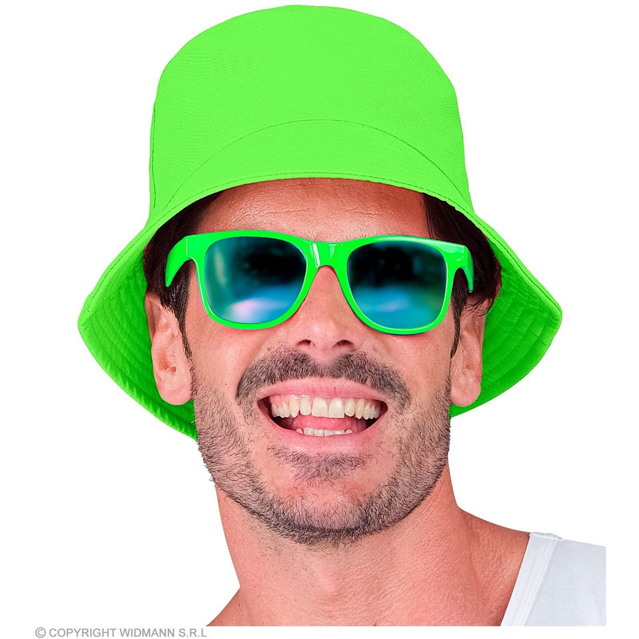 Op deze afbeelding zie je een Accessoires, van het merk Widmann. Bucket Hat Neon Groen Pop Festival