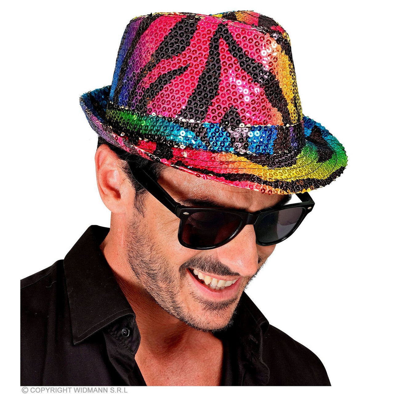 Op deze afbeelding zie je een Accessoires, van het merk Widmann. Pailletten Fedora Regenboog Tijger