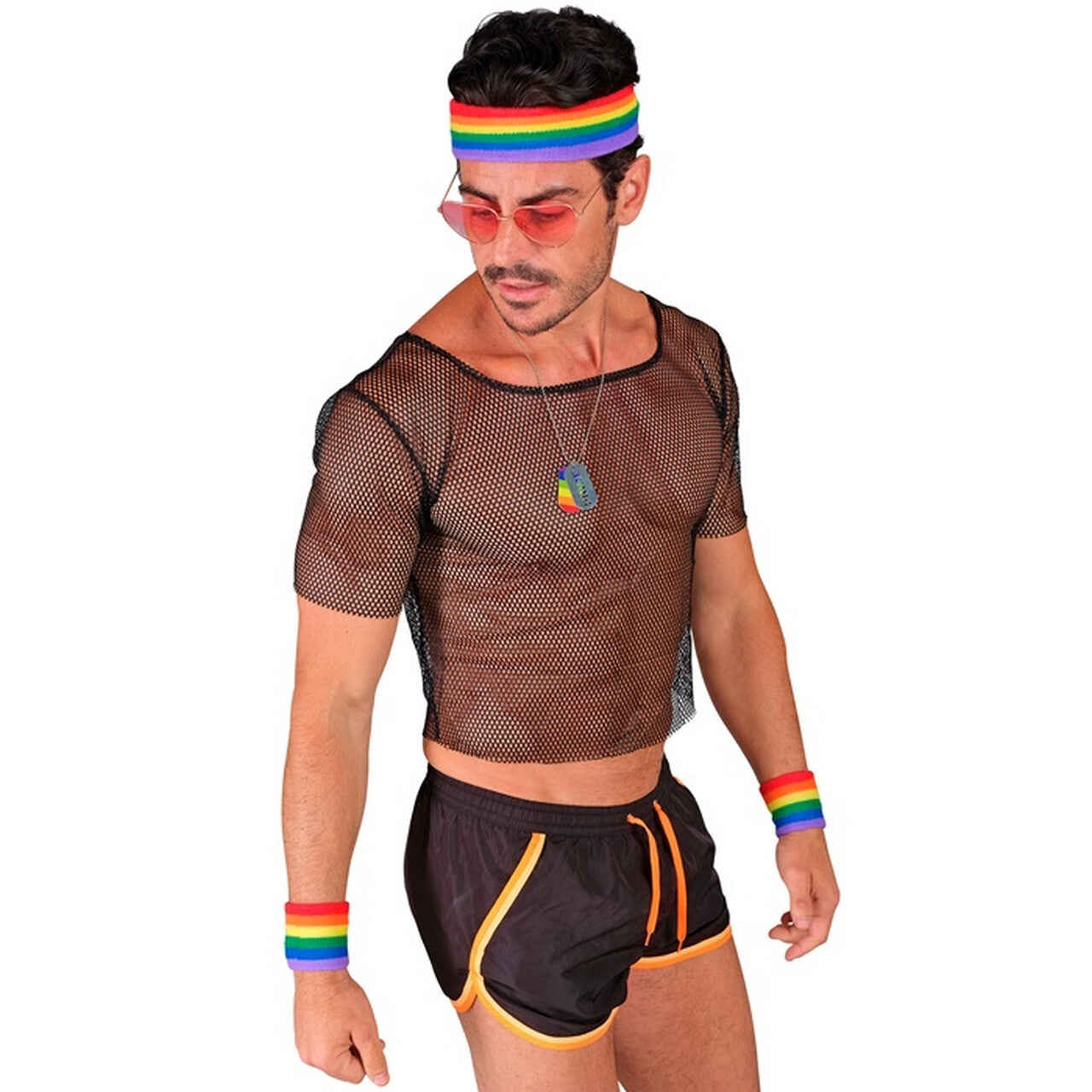 Op deze afbeelding zie je een Accessoires, van het merk Widmann. Zweetband Set Regenboog Strepen