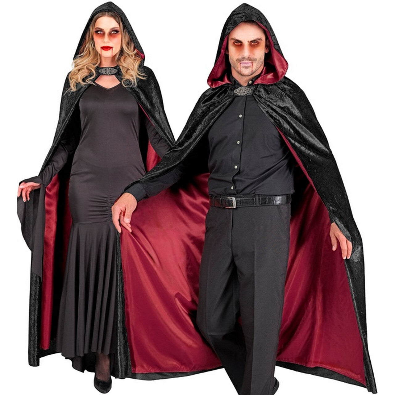 Op deze afbeelding zie je een Kostuums, van het merk Widmann. Zwarte Lange Fluwelen Cape Met Kap 140 Centimeter