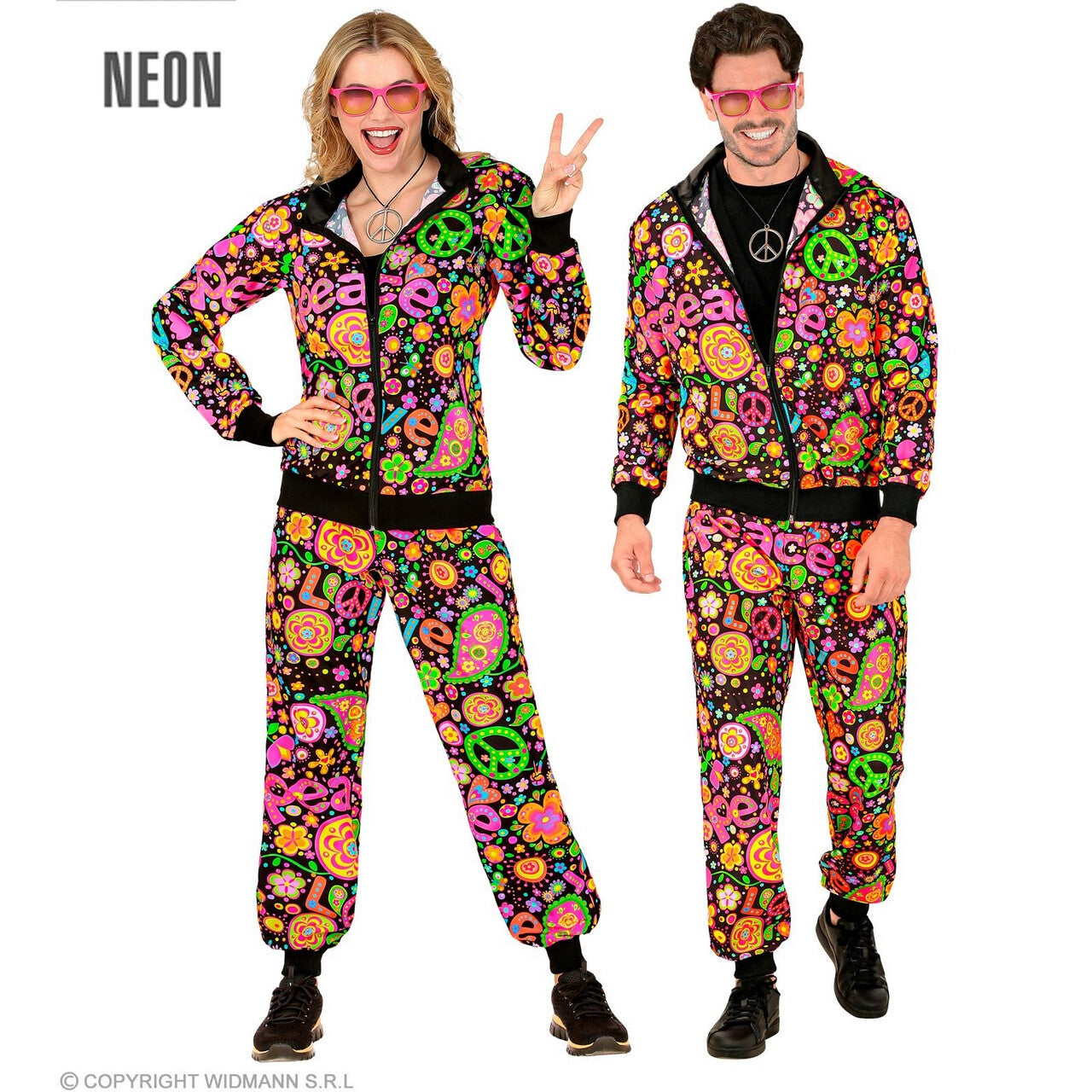 Op deze afbeelding zie je een Kostuums, van het merk Widmann. Hippie Paisley Peace Trainingspak Kostuum