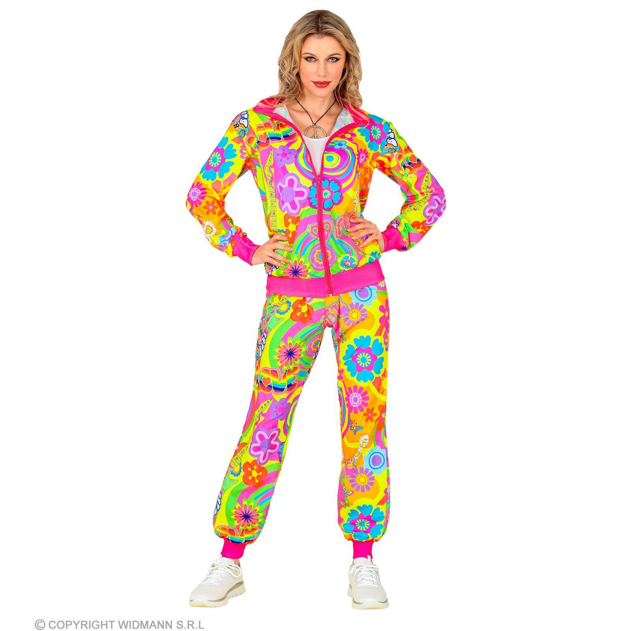 Op deze afbeelding zie je een Kostuums, van het merk Widmann. Neon Groovy Love Trainingspak Kostuum