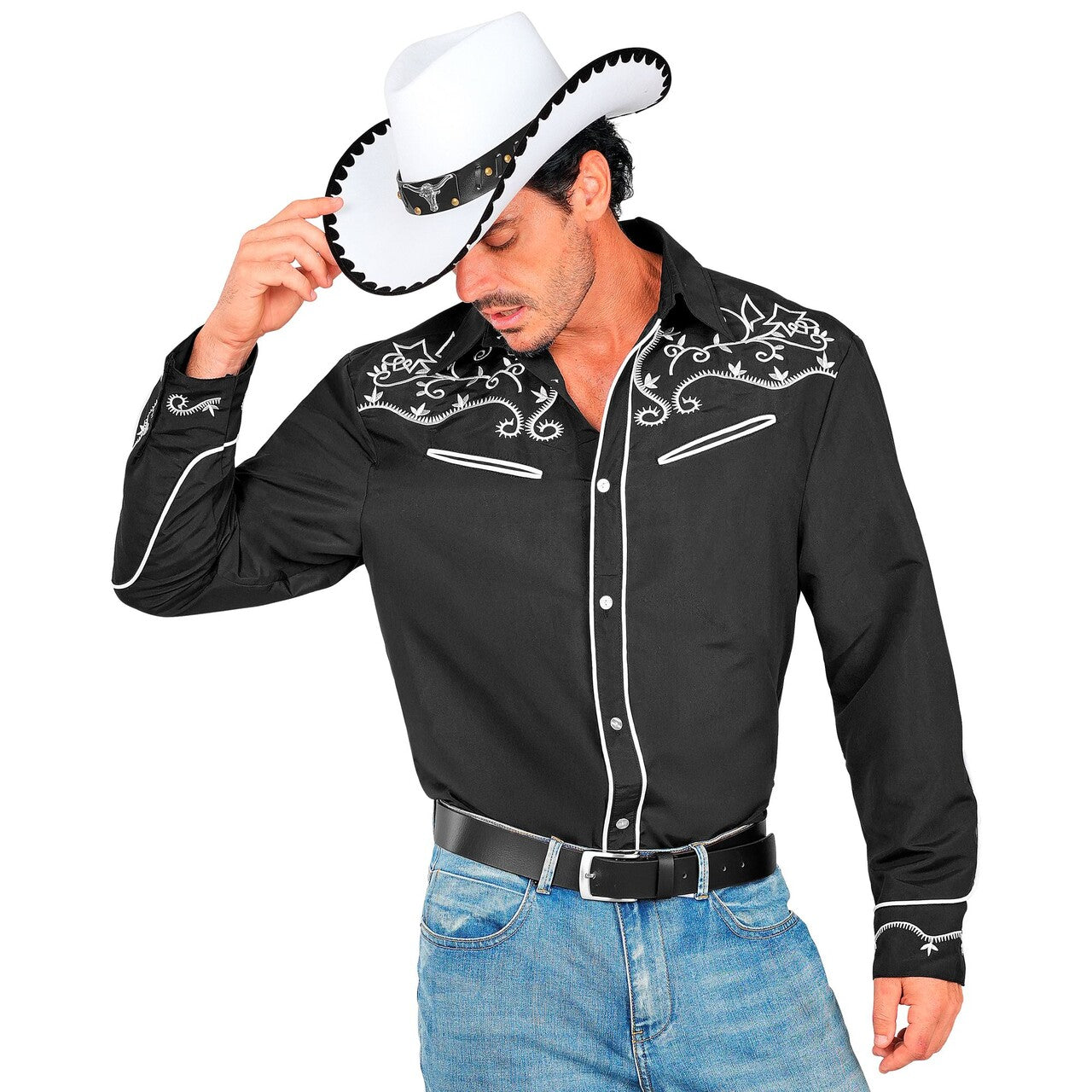 Op deze afbeelding zie je een Kostuums, van het merk Widmann. Western Cowboy Overhemd Zwart Man