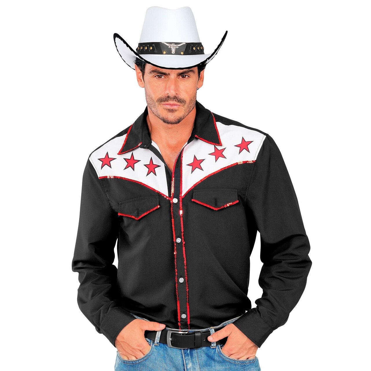 Op deze afbeelding zie je een Kostuums, van het merk Widmann. Rodeo Cowboy Drive Overhemd Man