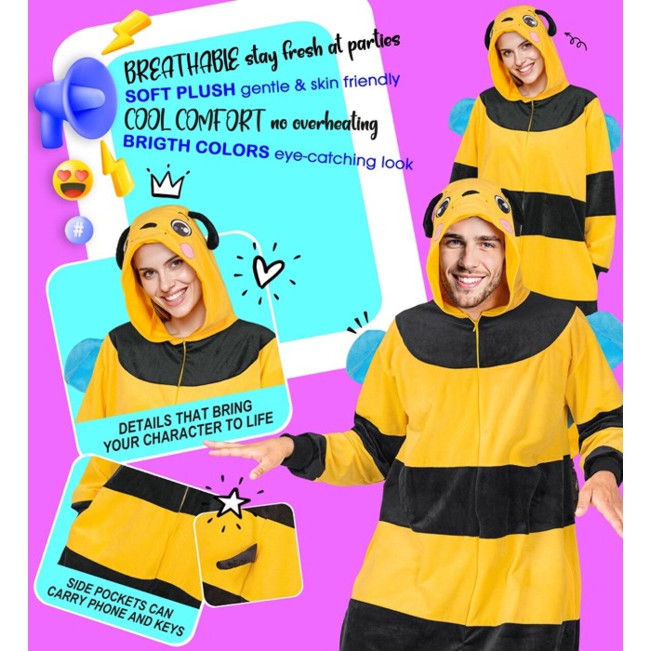 Op deze afbeelding zie je een Kostuums, van het merk Widmann. Blij Als Een Bij Onesie Kostuum