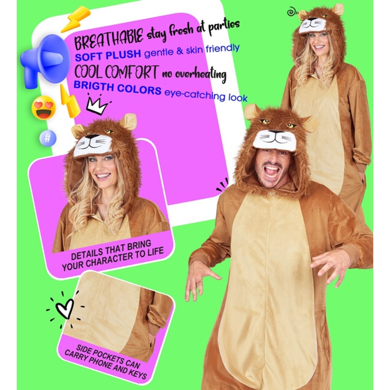 Op deze afbeelding zie je een Kostuums, van het merk Widmann. Leuke Leeuw Onesie Kostuum