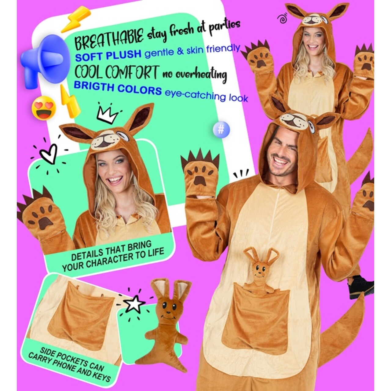 Op deze afbeelding zie je een Kostuums, van het merk Widmann. Kangoeroe Met Joey Onesie Kostuum
