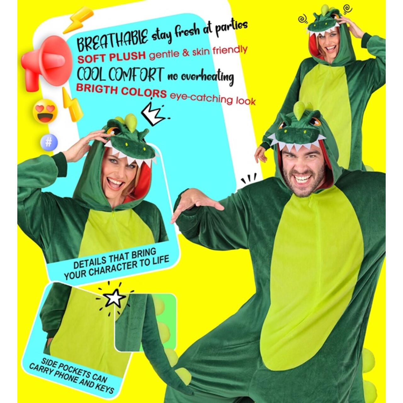 Op deze afbeelding zie je een Kostuums, van het merk Widmann. Ongevaarlijke Dino Onesie Kostuum