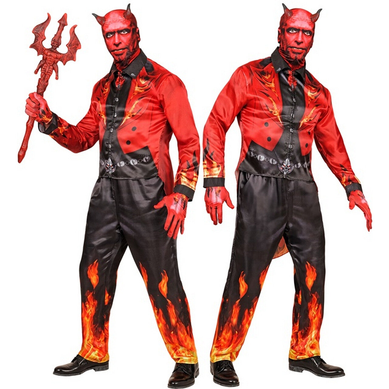 Op deze afbeelding zie je een Kostuums, van het merk Widmann. Devil On Fire Man Kostuum
