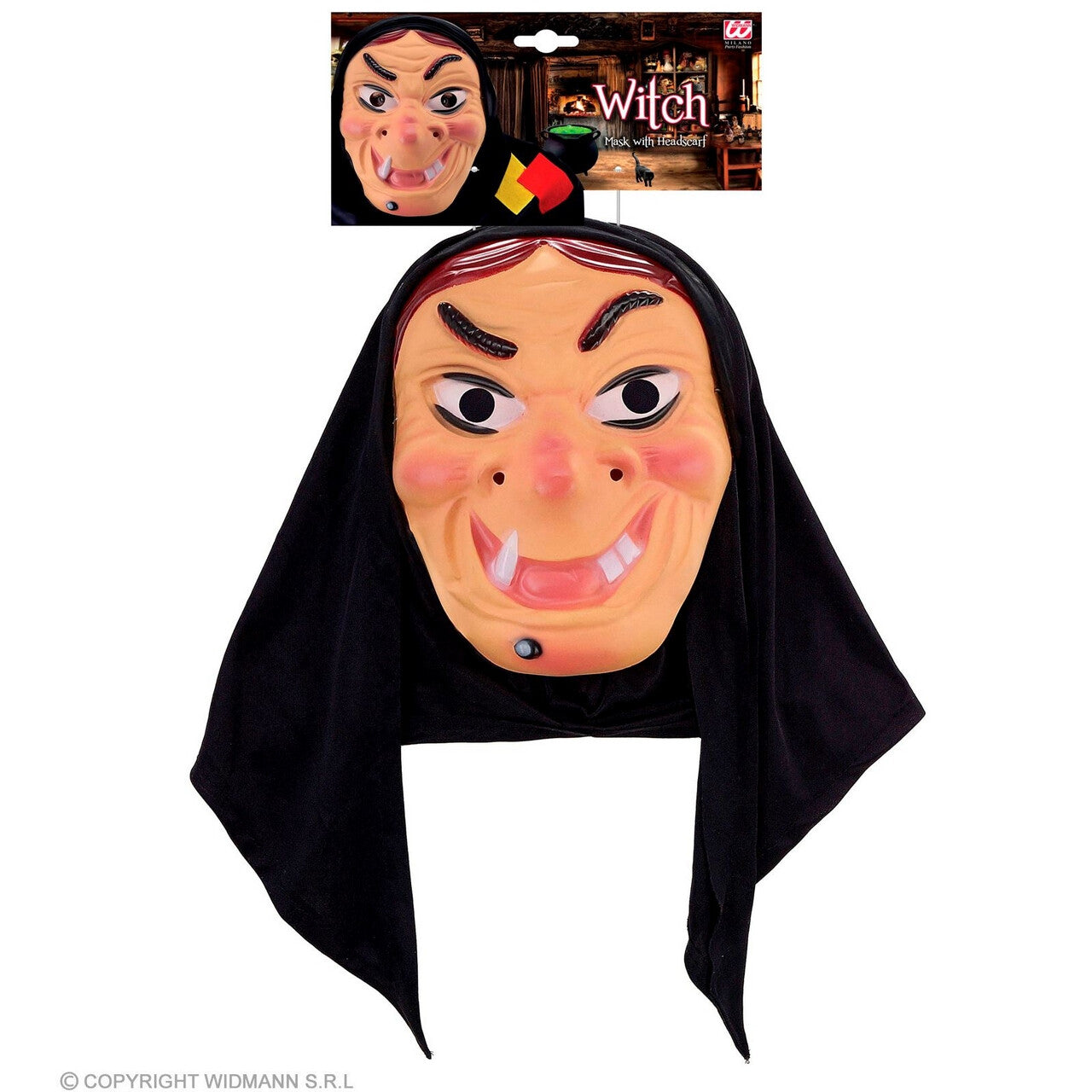 Op deze afbeelding zie je een Kostuums, van het merk Widmann. Heks Hoektand Masker Met Hoofddoek Kostuum