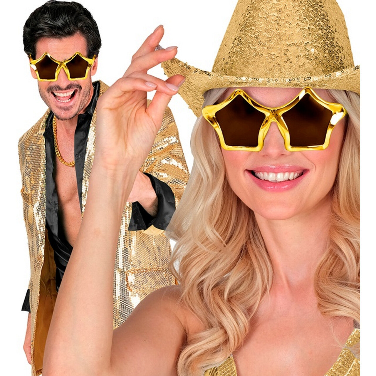 Op deze afbeelding zie je een Accessoires, van het merk Widmann. Bril Starstruck Goud
