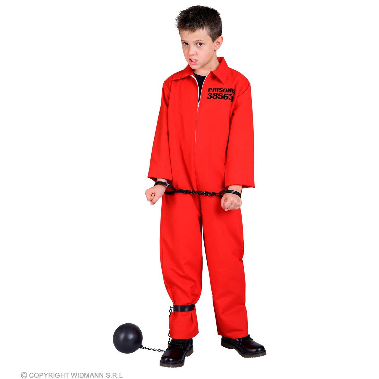Op deze afbeelding zie je een Kostuums, van het merk Widmann. Levenslange Gevangene County Jail Rood Kind Kostuum