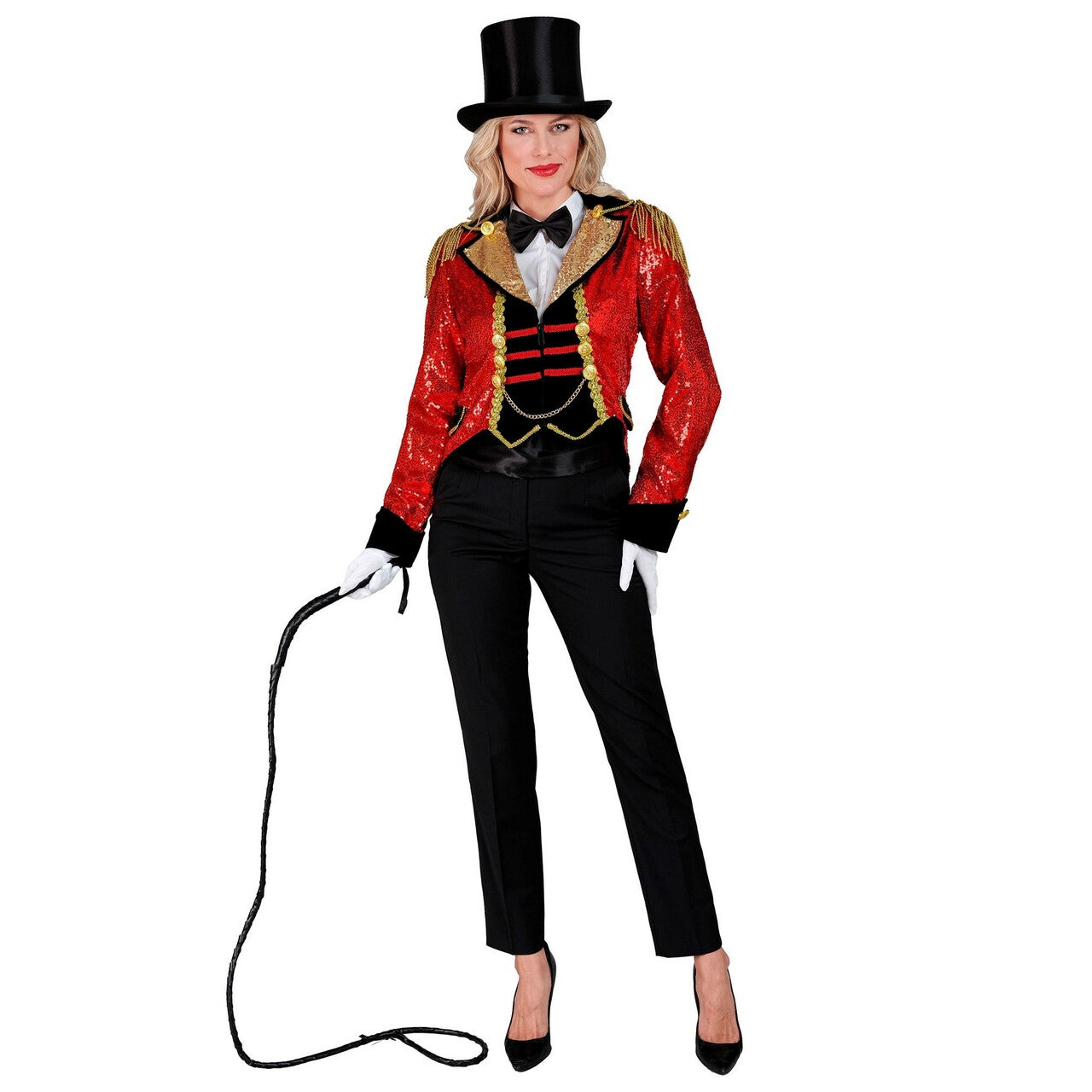 Op deze afbeelding zie je een Kostuums, van het merk Widmann. Circus Dompteur Pailletten Jas Vrouw