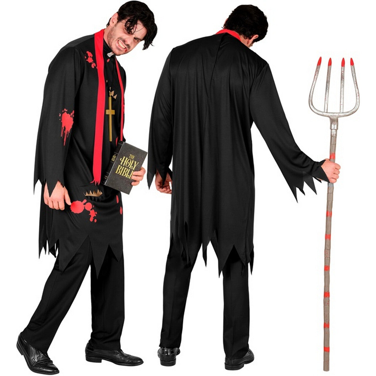 Op deze afbeelding zie je een Kostuums, van het merk Widmann. Gehavende Zombie Priester Man Kostuum
