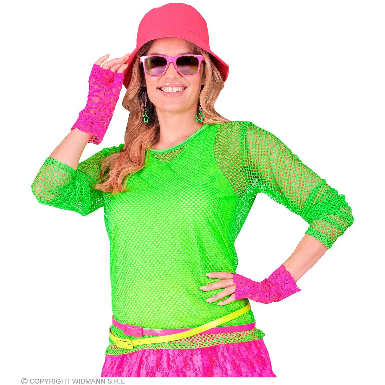 Op deze afbeelding zie je een Kostuums, van het merk Widmann. Visnet Shirt Neon Groen Vrouw