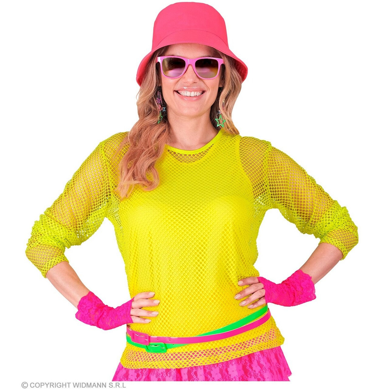 Op deze afbeelding zie je een Kostuums, van het merk Widmann. Visnet Shirt Neon Geel Vrouw