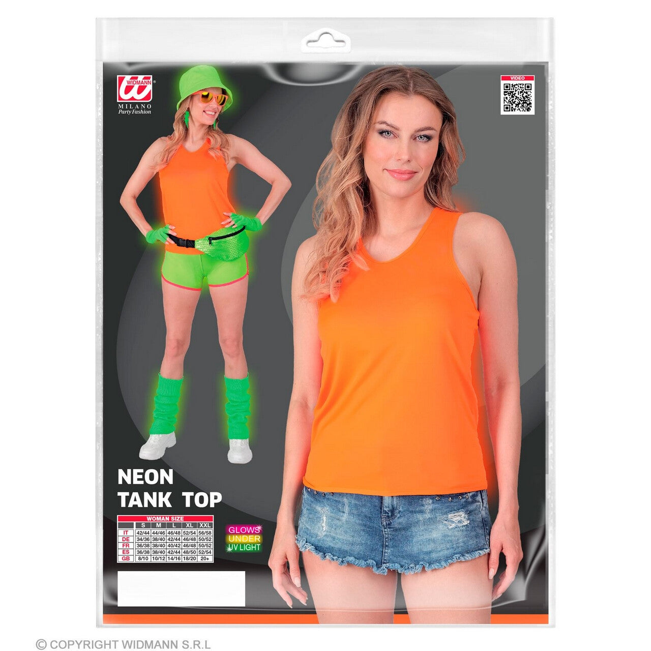 Op deze afbeelding zie je een Kostuums, van het merk Widmann. Basic Tank Top Neon Oranje Vrouw