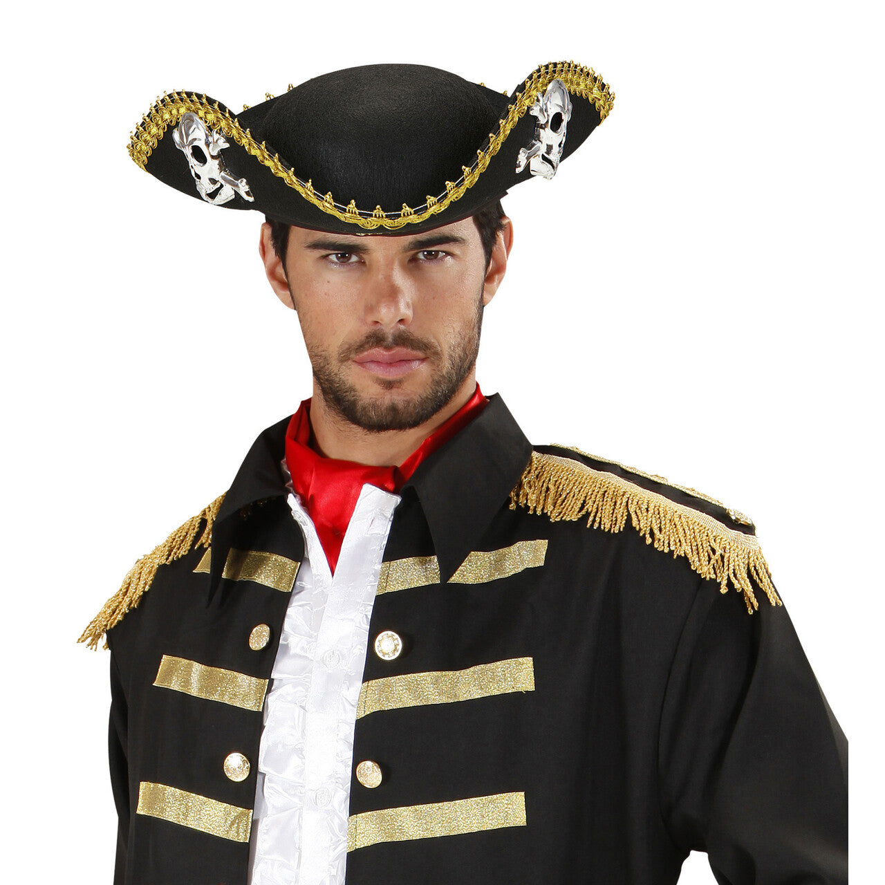 Op deze afbeelding zie je een Accessoires, van het merk Widmann. Piraten Tricorn Vilten Hoed Met Schedels