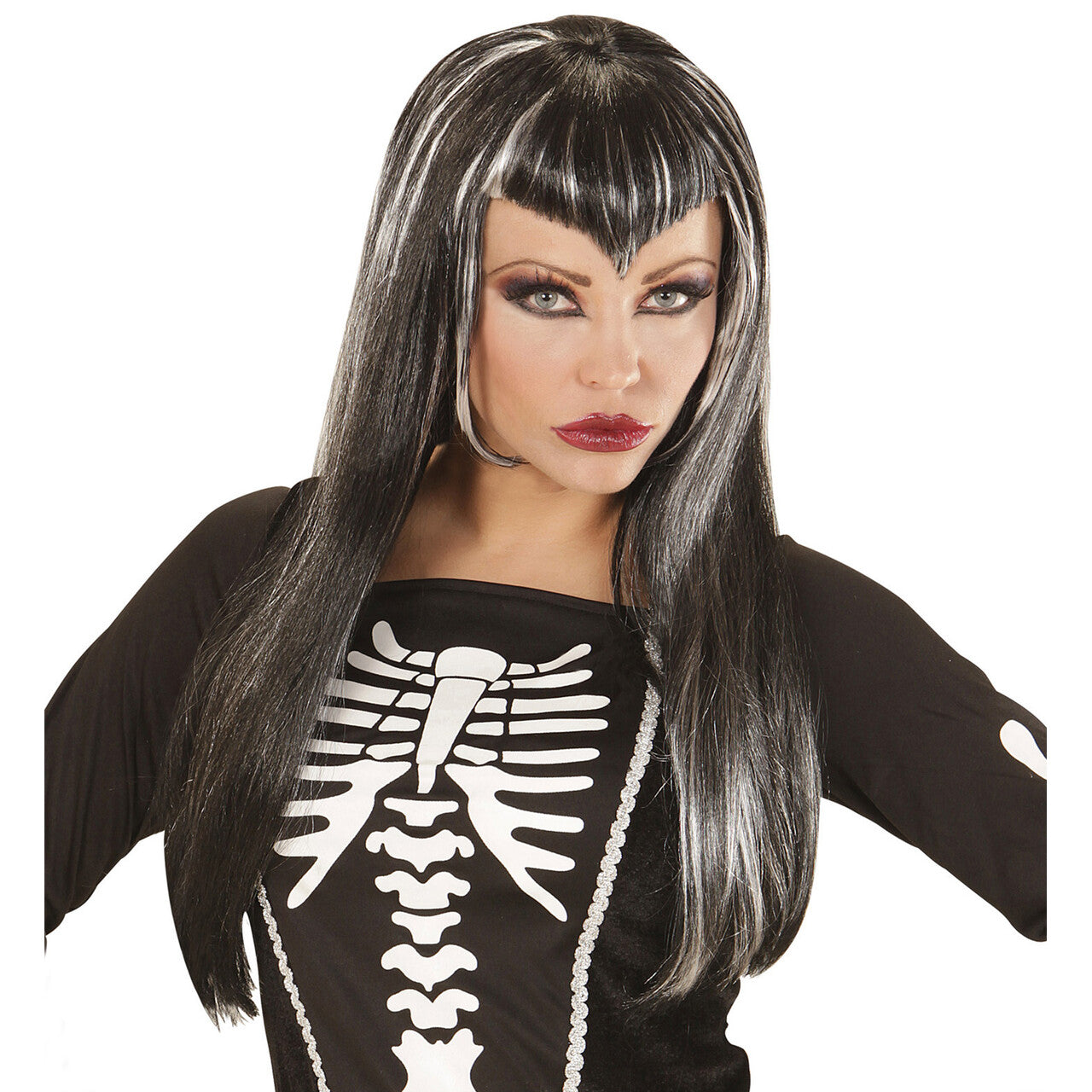 Op deze afbeelding zie je een Accessoires, van het merk Widmann. Pruik, Skeletria Dame