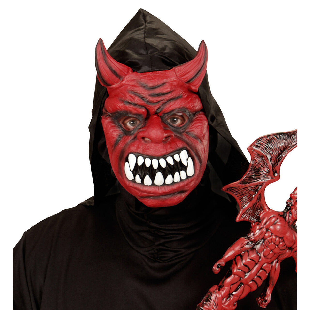 Op deze afbeelding zie je een Accessoires, van het merk Widmann. Evil Red Duivelmasker Met Kap