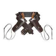 Op deze afbeelding zie je een Accessoires, van het merk Widmann. Saloon Shooter Western Dubbel Holster Met Riem Lederlook , Bruin