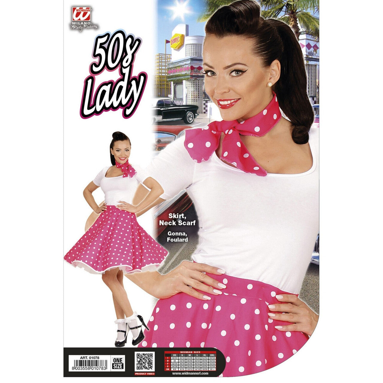 Op deze afbeelding zie je een Kostuums, van het merk Widmann. 50s Rock And Roll Rok Met Nekband, Roze Pink Jumper Vrouw Kostuum