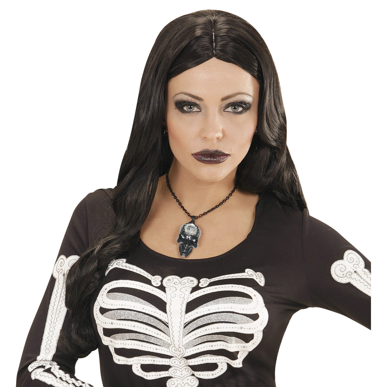 Op deze afbeelding zie je een Accessoires, van het merk Widmann. Halloween Juweel Ketting Schedel Met Kristallen Steen