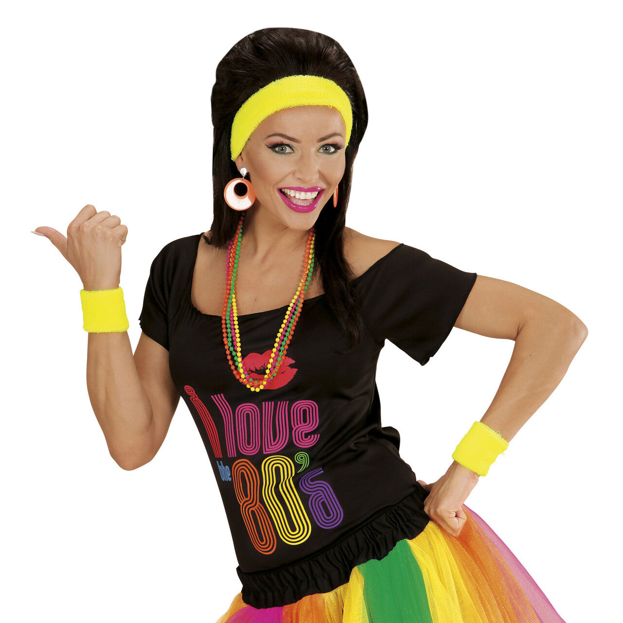 Op deze afbeelding zie je een Accessoires, van het merk Widmann. Atletische 80s Zweetband Set Neon Geel