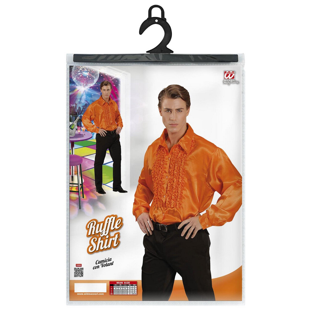 Op deze afbeelding zie je een Kostuums, van het merk Widmann. Lekker Foute Blouse Met Ruches Oranje Man
