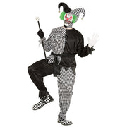 Op deze afbeelding zie je een Kostuums, van het merk Widmann. Jolige Evil Jester Zwart / Wit Man Kostuum