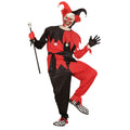 Jolige Evil Jester Zwart / Rood Man Kostuum