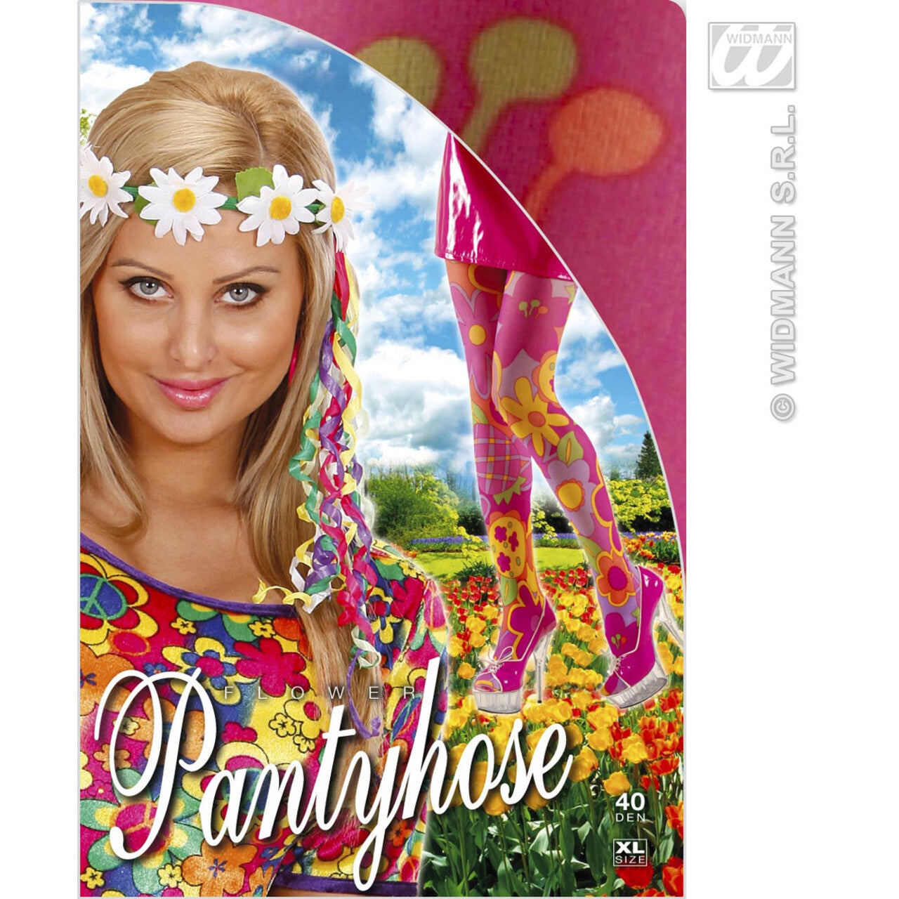 Op deze afbeelding zie je een Accessoires, van het merk Widmann. Panty Flower Power, Rose XL