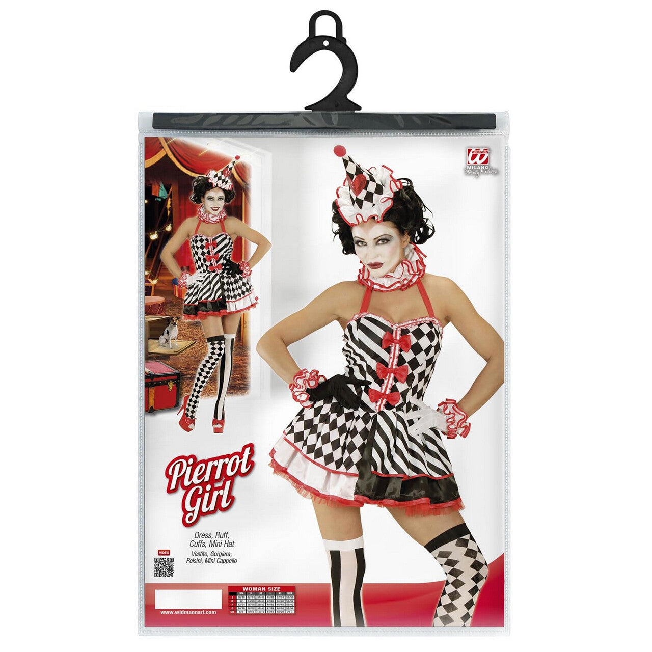 Op deze afbeelding zie je een Kostuums, van het merk Widmann. Druk Patroon Pierrot Meisje Vrouw Kostuum